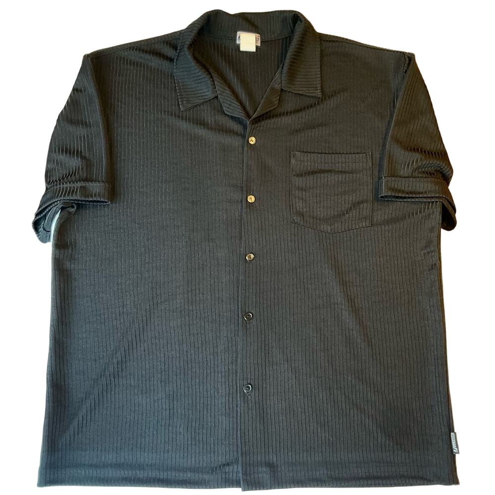 Ym Studio Los Angeles Men’s Short Sleeve Button Down Shirt size L, Solid Black